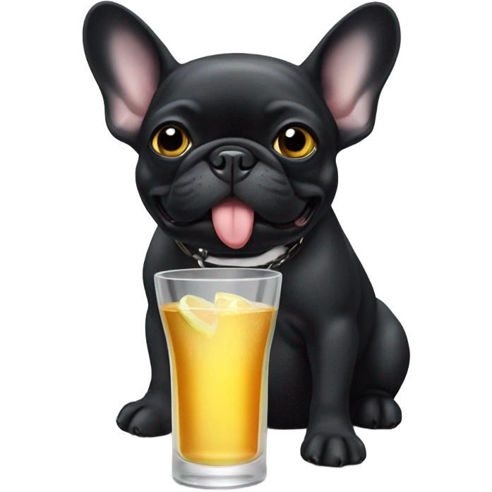 a black french bulldog drinking tequila emoji
