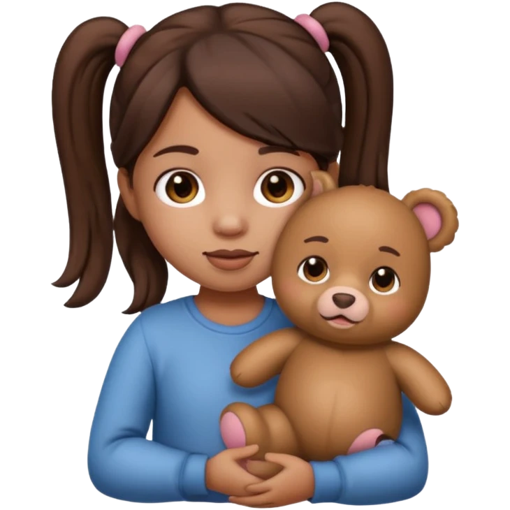 Toddler emoji with two pigtails dark brown hair holding stuff emoji
