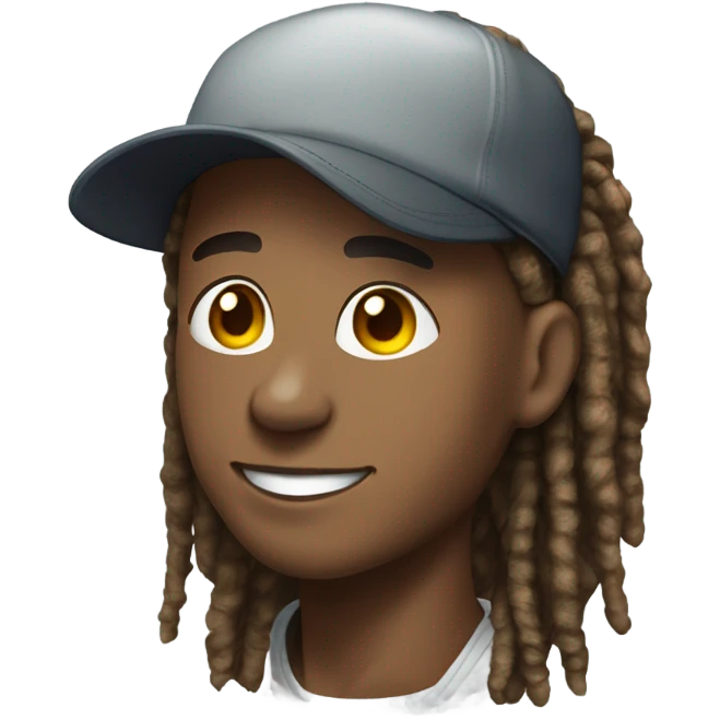 A young African-American male with short, thick dreadlocks and a friendly, confident smile. Add a stylish cap tilted slightly to the side, complementing his vibrant and approachable energy. emoji