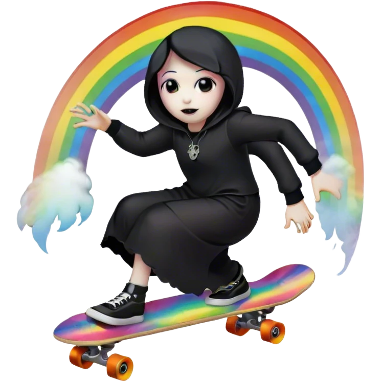 ghost goth skate boarding under a rainbow  emoji