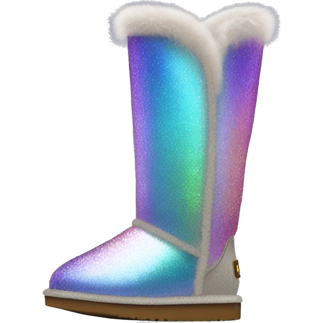 Realistic iridescent Sparkle glitter and fur Ugg boots. emoji