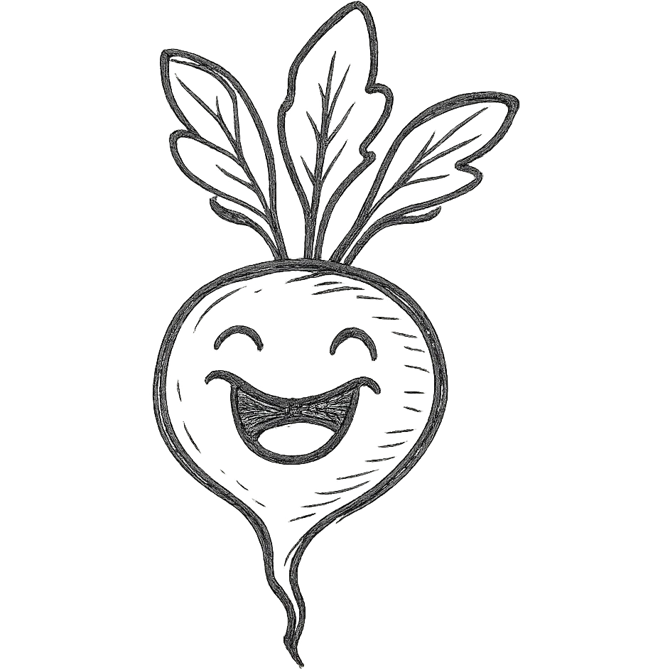 A laughing radish emoji