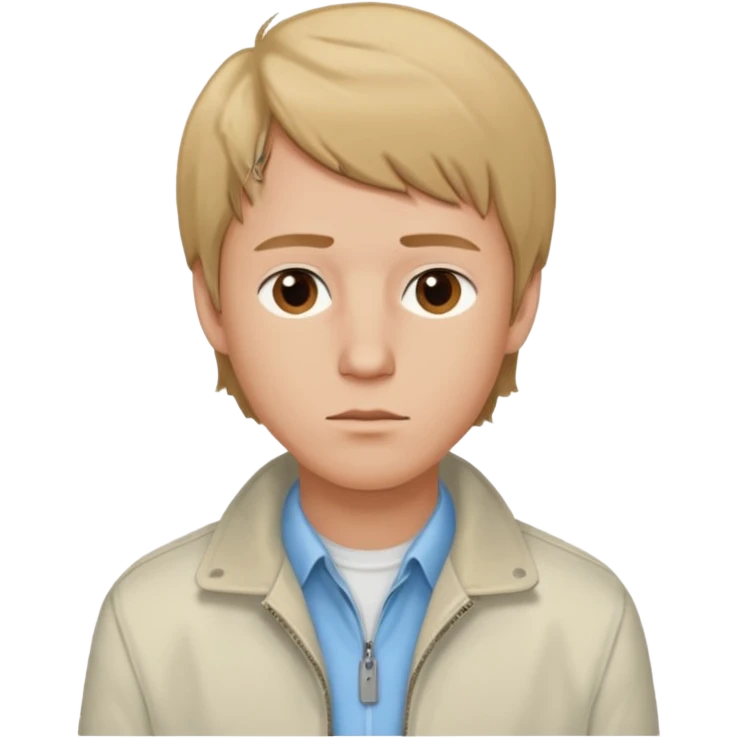 Brian Lackey from Mysterious Skin with brown eyes, dark blonde hair, light blue shirt, ivory jacket emoji
