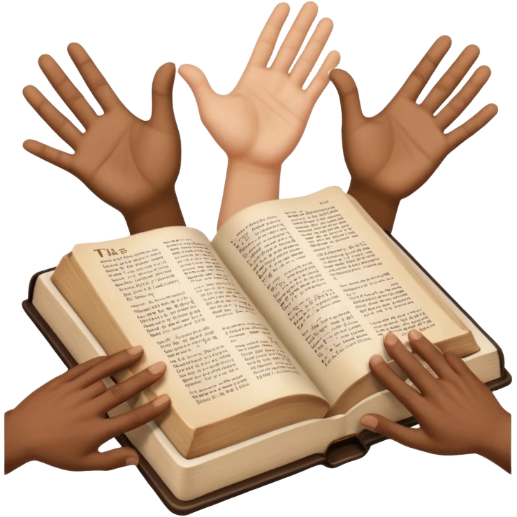 bible with different skin coloured hands on it shoing anti racism emoji