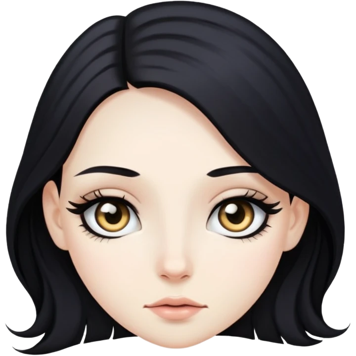 Pale girl with long black hair and eyeliner emoji