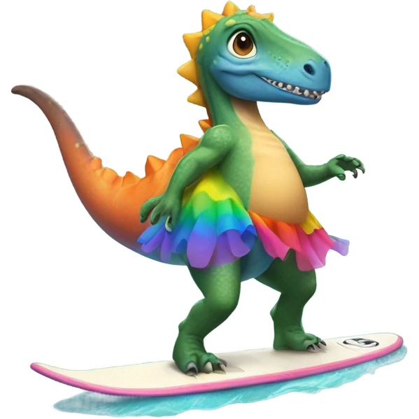 Dino wearing a tutu on a surf board  emoji
