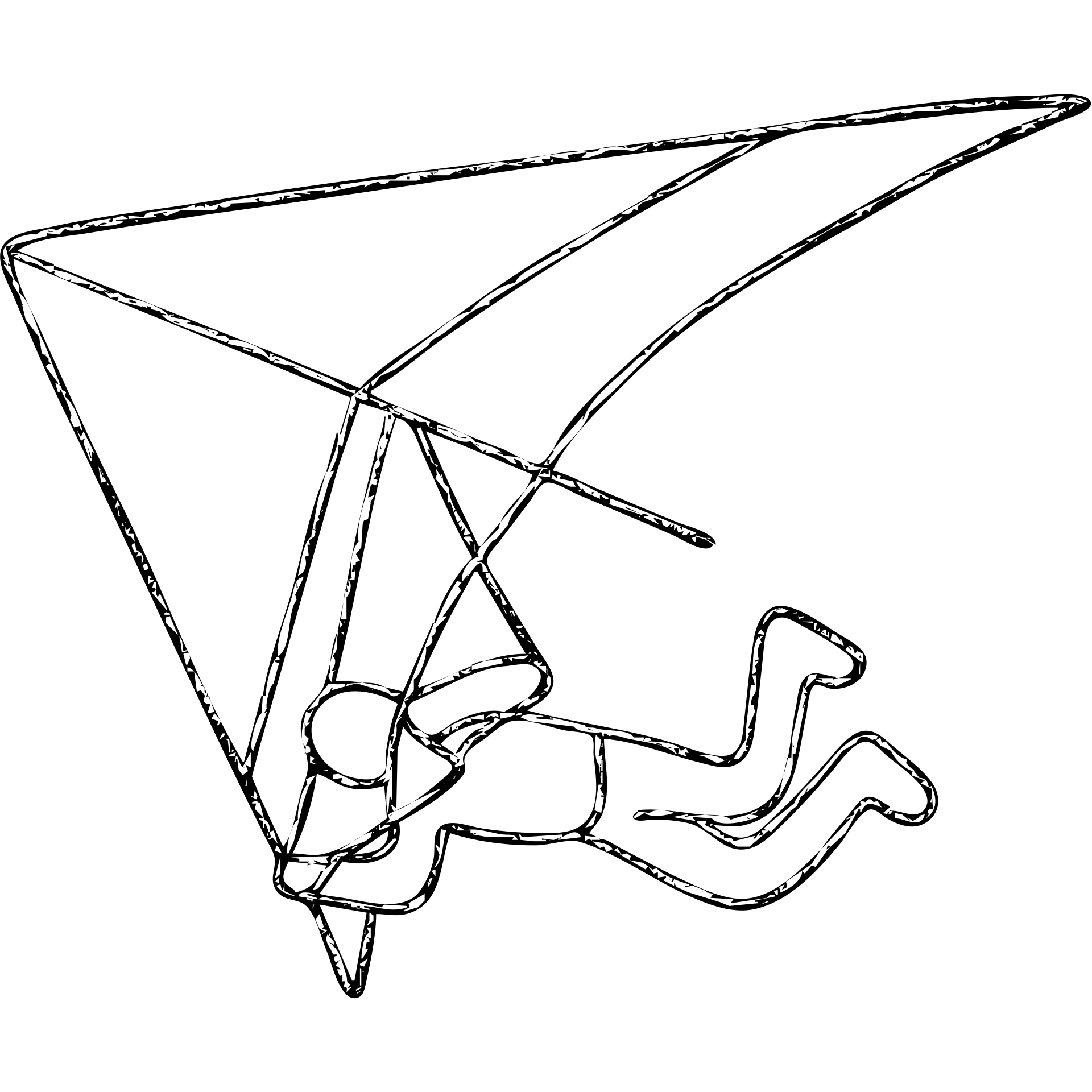 hand-drawn outlined icon of a hang glider and pilot in mid-air stunt emoji