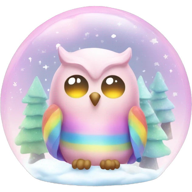 Kawaii rainbow pastel owl  a forest snow globe  emoji