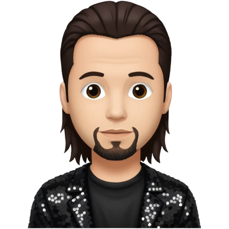 David Silveria from Korn with dark brown hair, light skin, black sequin outfit emoji
