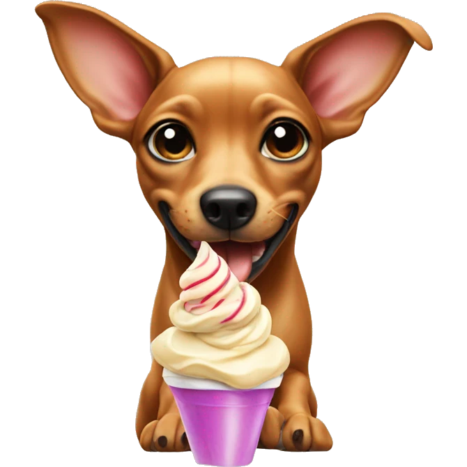 Miniature pincher eating icecream emoji