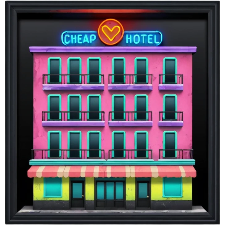 Hotel barato con letrero de neón en la fachada. emoji