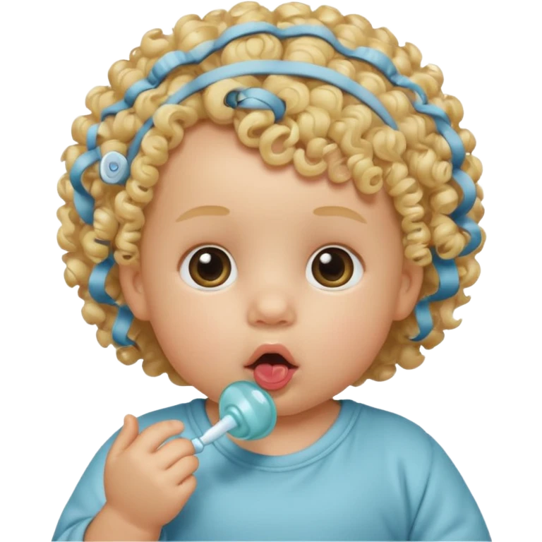 Blonde curly-haired baby, pacifier in mouth emoji