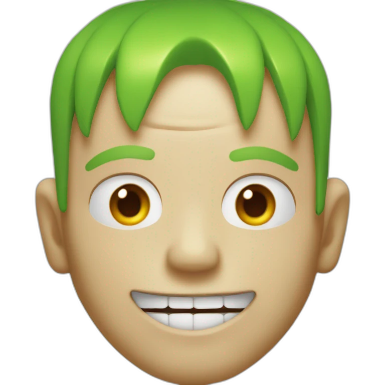 Michael “Flea” Balzary face, short with neon green hair, smiling with gap in front teeth, bass player for Red Hot Chili Peppers emoji