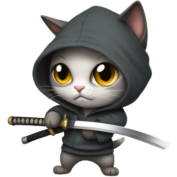 cat with a hoodie holding a katana emoji
