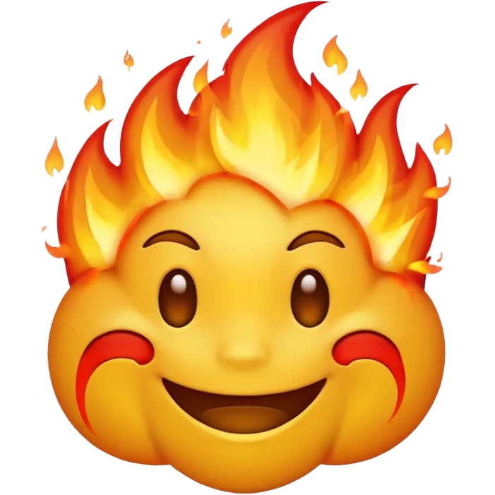 simple smiling yellow emoji with fire behind the face not on them emoji