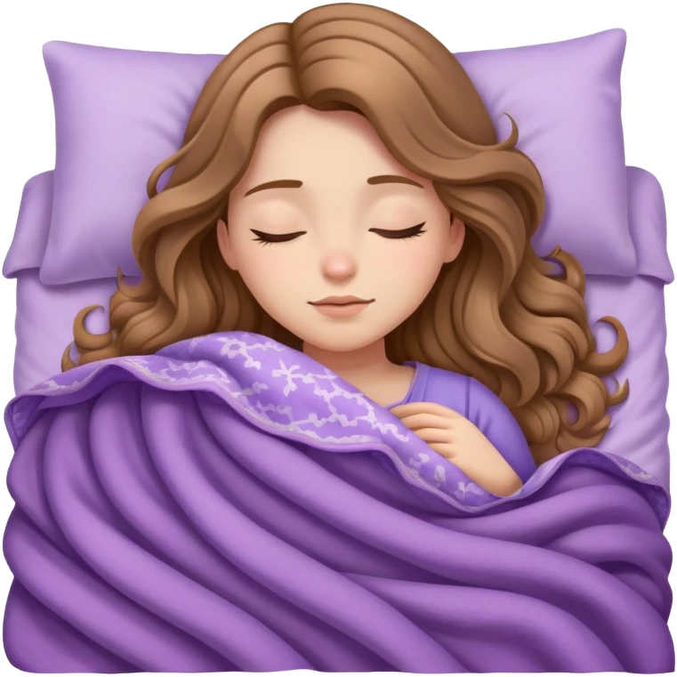 girl long wavy light brown hair sleeping in bed with lilac blanket emoji