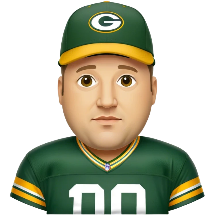 Kevin James as a Green Bay packers fan with a hat on wearing a #10 jersey emoji