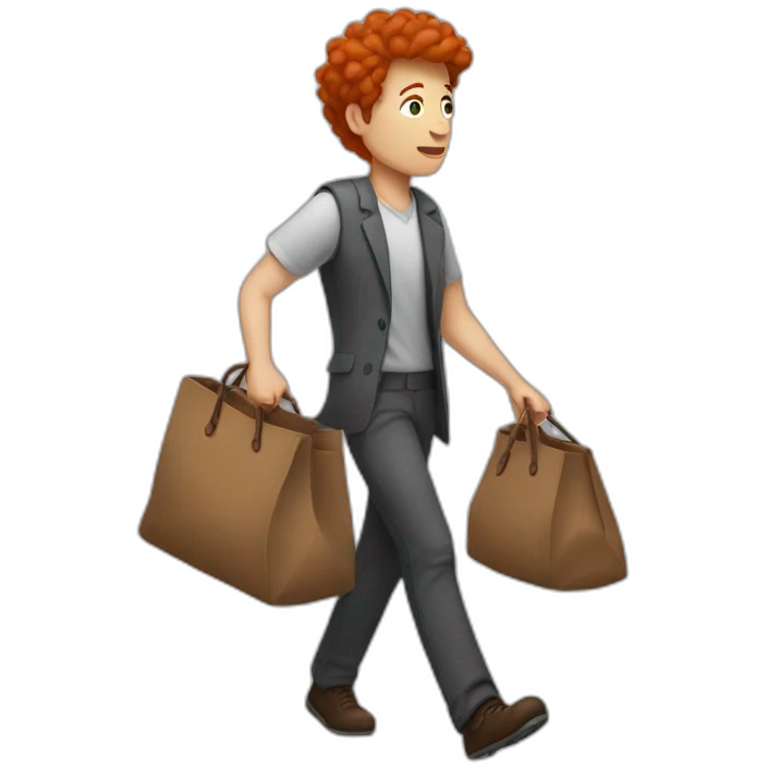 red hair psycholog walks with big brown bag emoji