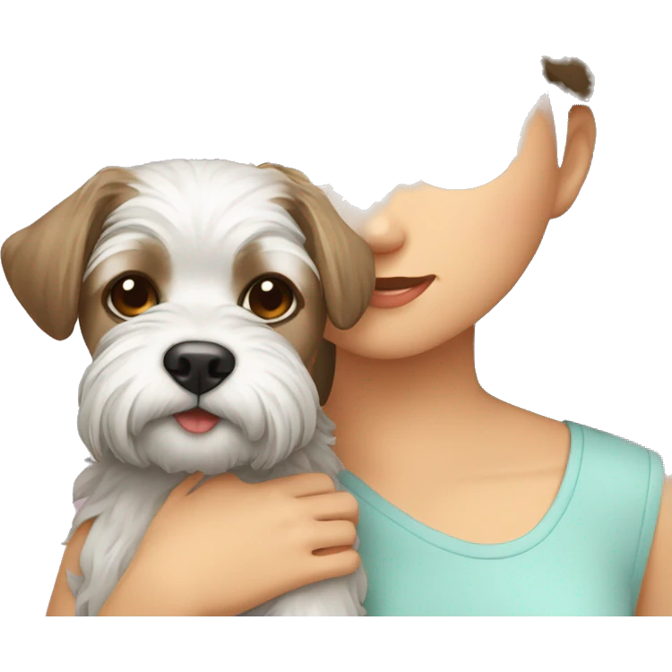 Menina com uma cachorra shitzu de laço cor clara  emoji
