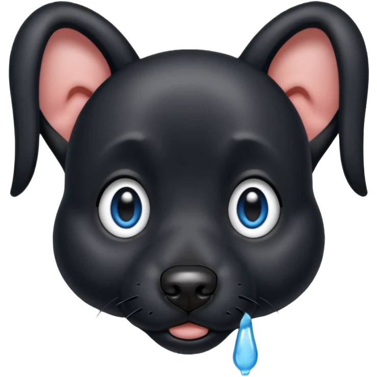 Black dog with big up ears and blue eyes emoji