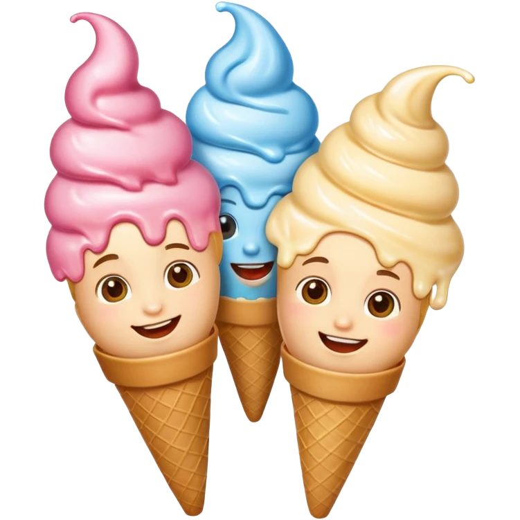 happy children with melting ice cream cones emoji
