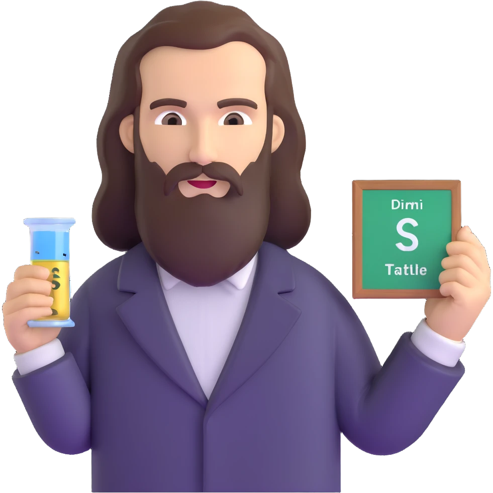 Dmitri Mendeleev with beard and periodic table emoji