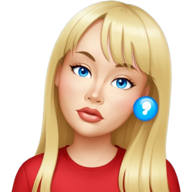 female, wearing red shirt, long blonde hair with bangs emoji