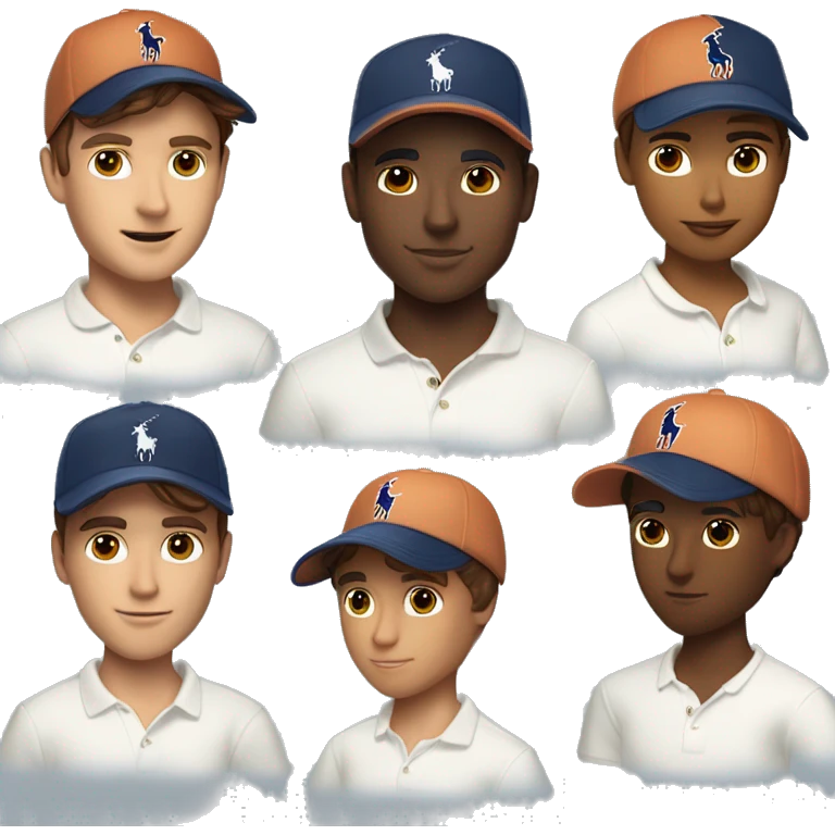 Polo Ralph Lauren, man with  brown hair and peach skin and brown eyes and ralph lauren cap blue and a white ralphlauren t shirt  emoji