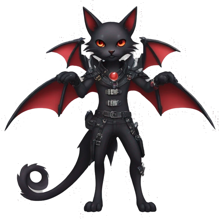 cool edgy black punk red ethereal fantasy nargacuga-bat-cat-Fakemon collar harness full body emoji
