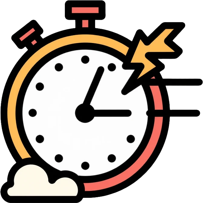 wallet with a racing clock with speed lines in top right corner, lightning bolt symbol near clock to indicate speed, fast-moving clock hands emoji