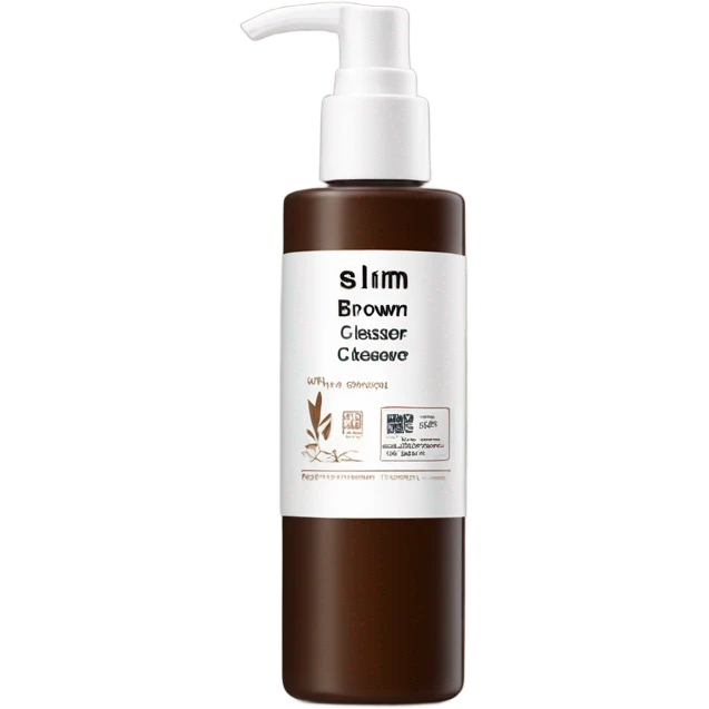 slim and tall brown oil cleanser bottle with white chinese label and white pump emoji