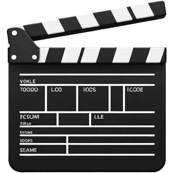 Ultra minimal black and white film clapperboard with simple stripes, clean iOS emoji style, reduced to basic geometric shapes emoji