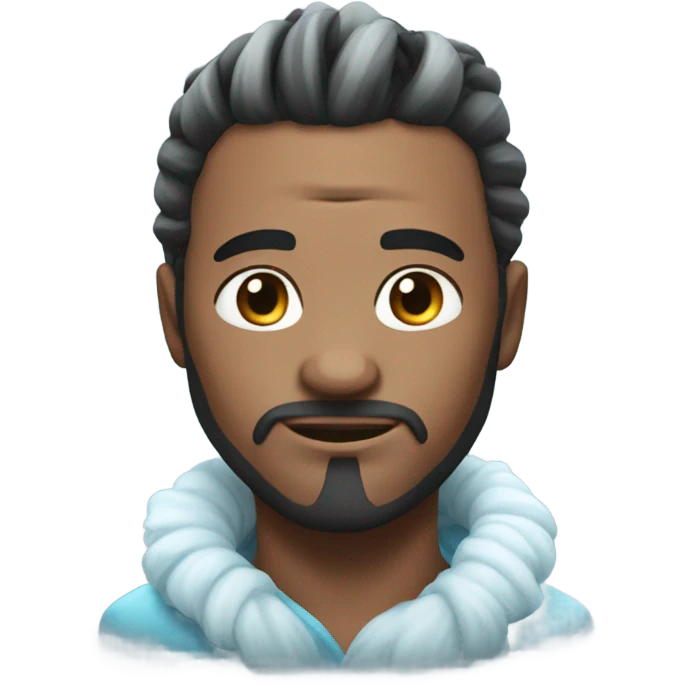 A man of an ice tribe with a manbun and icy skin emoji
