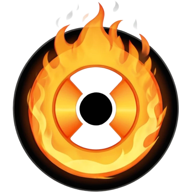 A minimalist CD disc with a subtle fire design, white flames, with a circle in the middle and a hole in the center emoji
