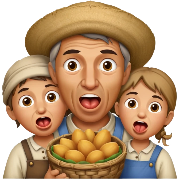 hungry peasants family photorealistic with open mounthes emoji
