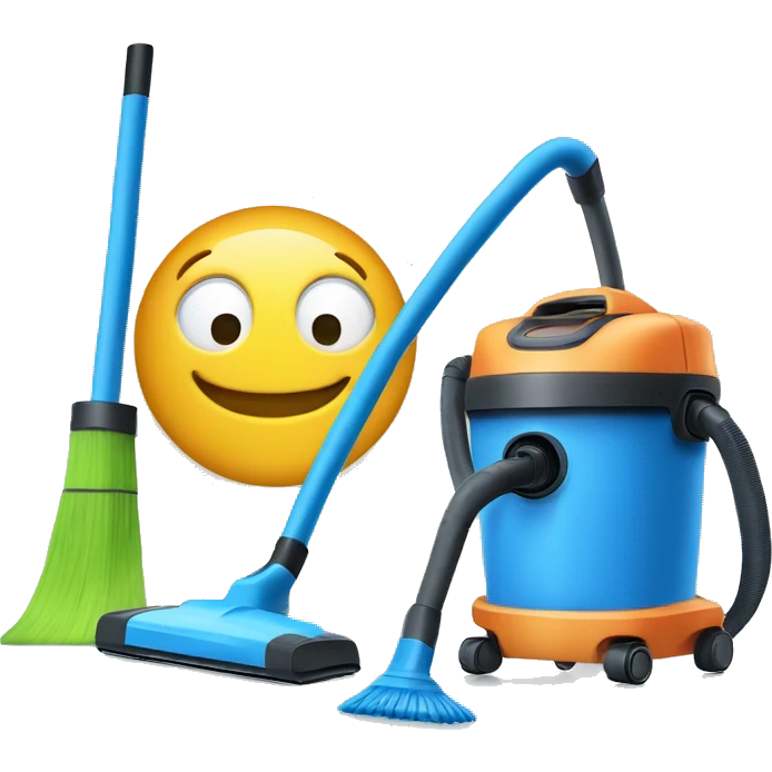 broom and vacuum cleaner, set against a blue background of a home cleaning session emoji