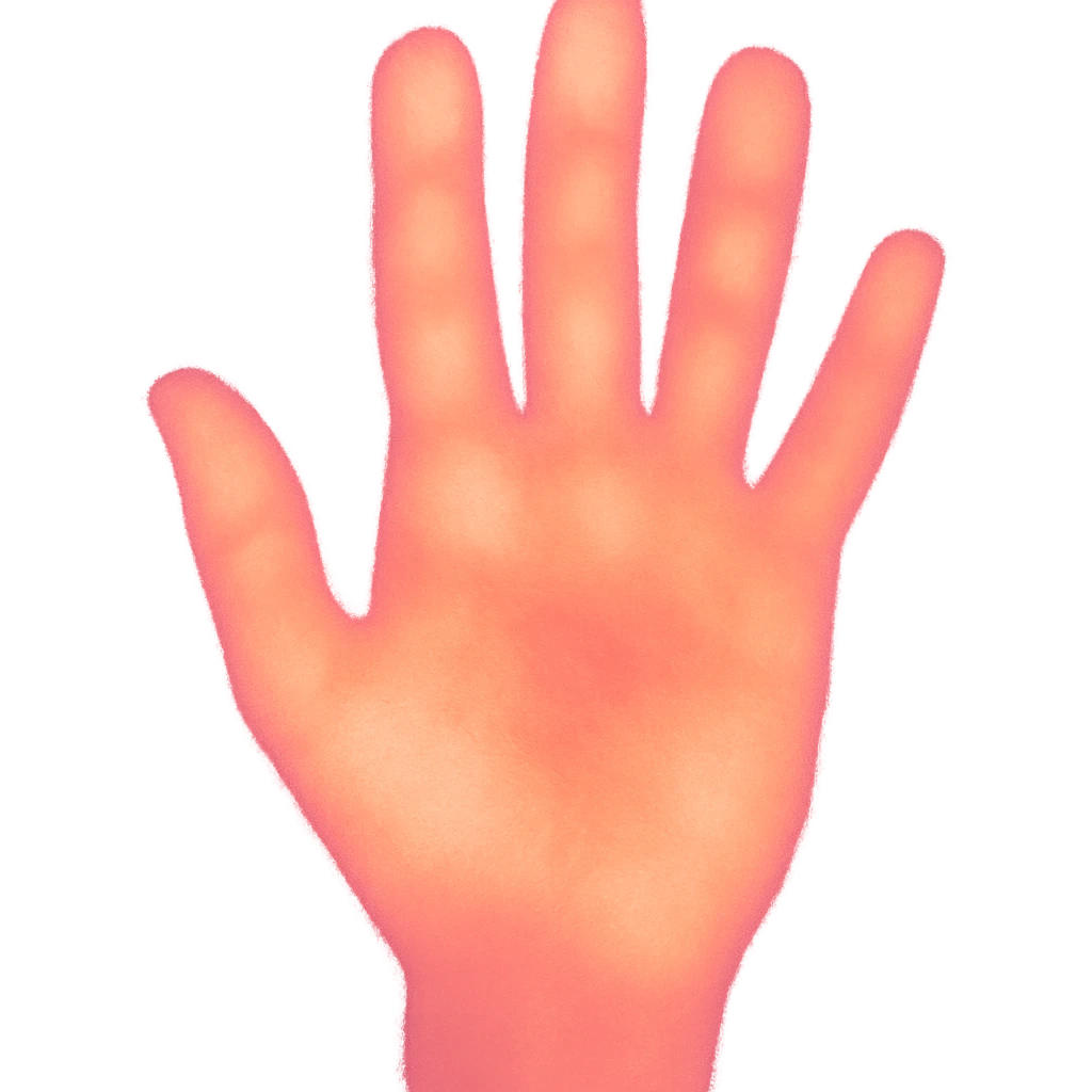 A hand with a thermal camera effect, pink color emoji