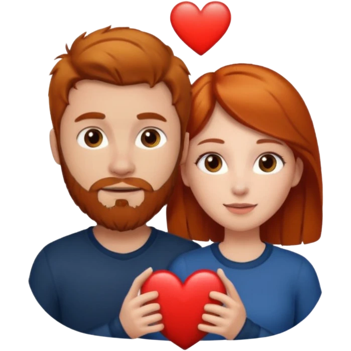 👩🏼‍❤️‍👨🏽 Something like this, but make the guy more lighter and give the girl a bit more red hair like ginger style make the guy have dark brown hair, same with the beard and add a heart in the middle above us make the guy have darker beard and hair emoji