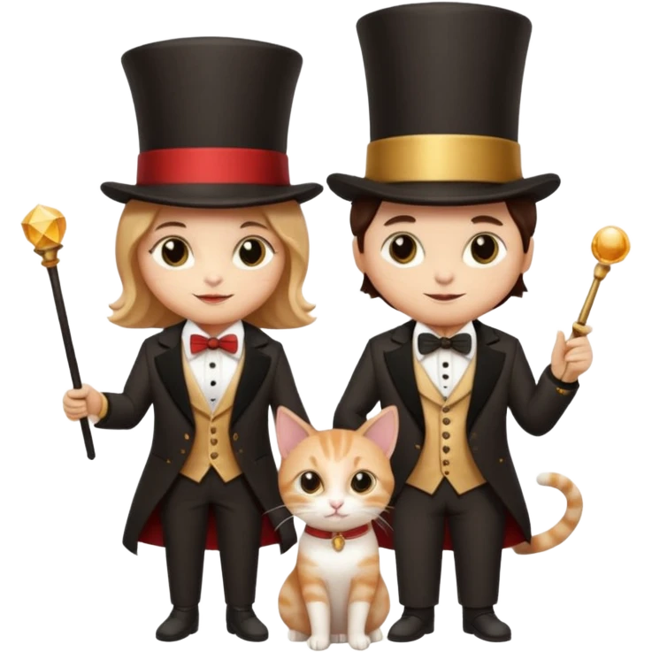 magician couple and their pet cat emoji