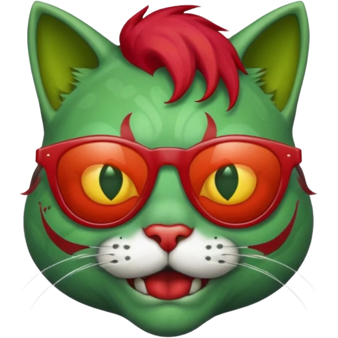 Zombie cat with sun glasses and red hair and joker nose emoji