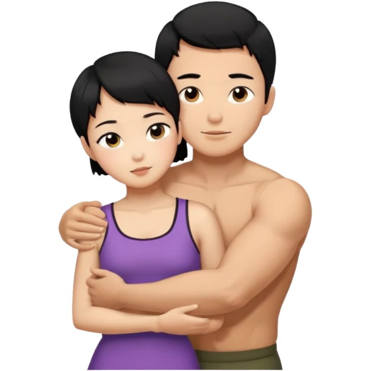 buff korean Man black hair hugging girl with black pixie cut  emoji