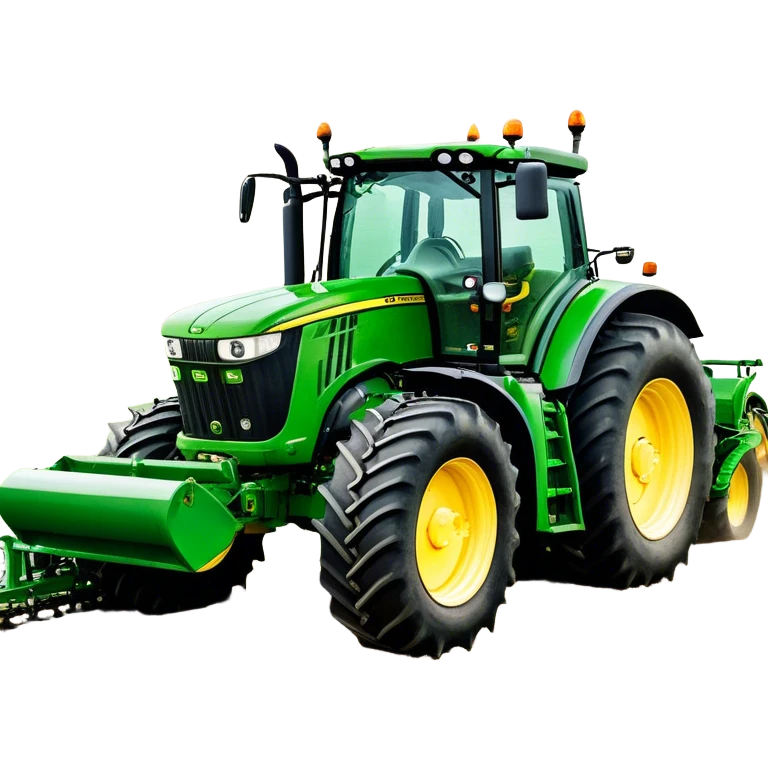 John Deere 6155M (2020) – Cinematic-realistic John Deere 6155M tractor, its iconic green and yellow body rolling across vast Australian farmlands. The powerful engine hums as it tows a massive plow emoji