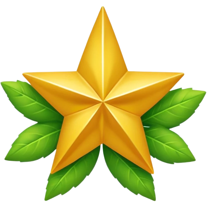 "A vibrant, golden five-pointed star emoji, with graceful green leaves subtly integrated into its points or wrapping around its base. The design should feel radiant and positive. Clean, vector-style, 32x32 pixel icon. Transparent background. Icon for achievement in health." emoji