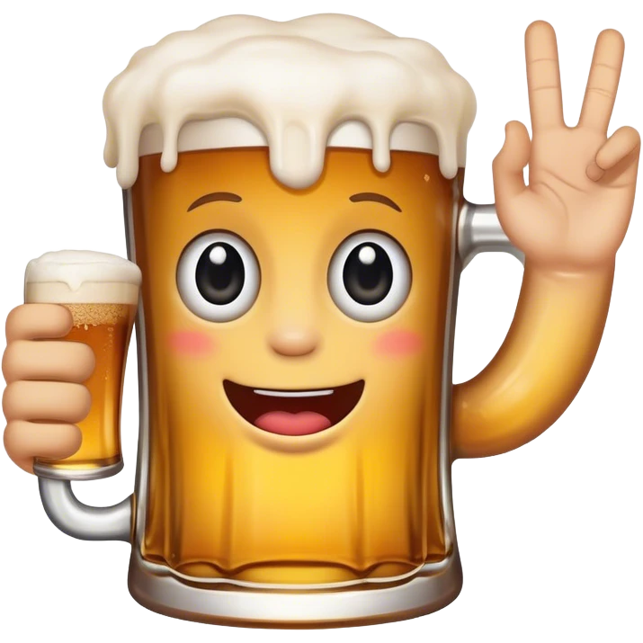 Beer with hand waving coming out of the top emoji