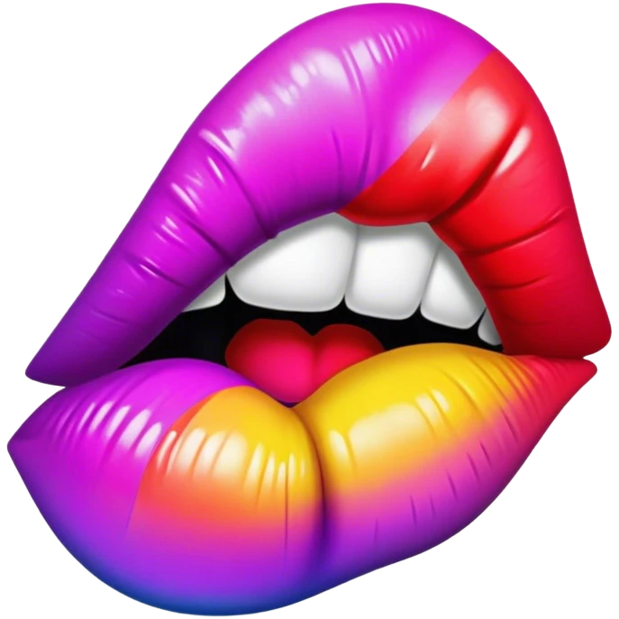 A psychedelic-colored lipstick kiss mark. emoji