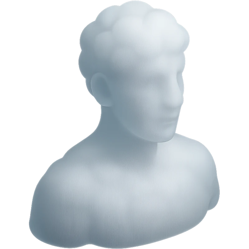 person looking straight, made entirely of white fluffy convex clouds, shoulder up, matte glass style, no background emoji