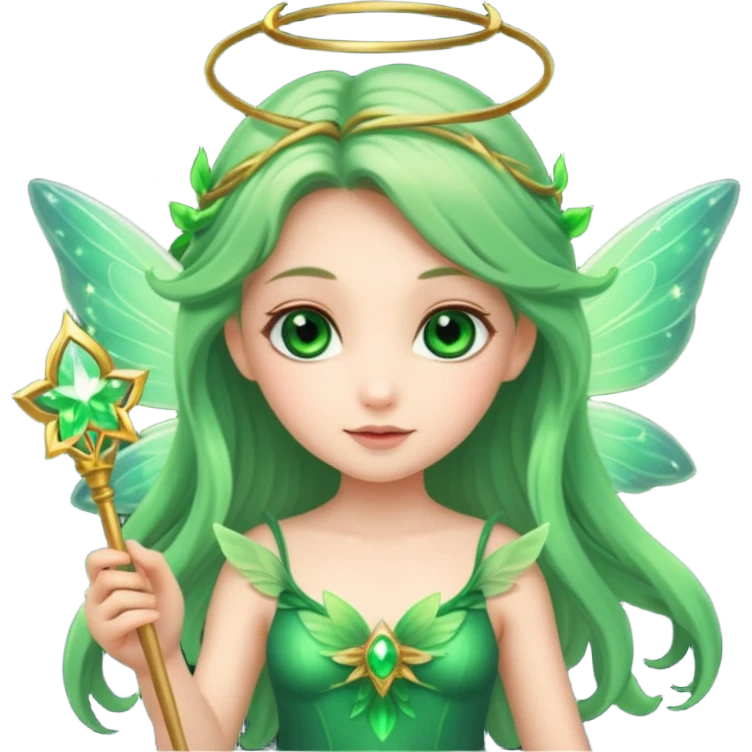 Cute fairy with wings holding glowing wand emoji