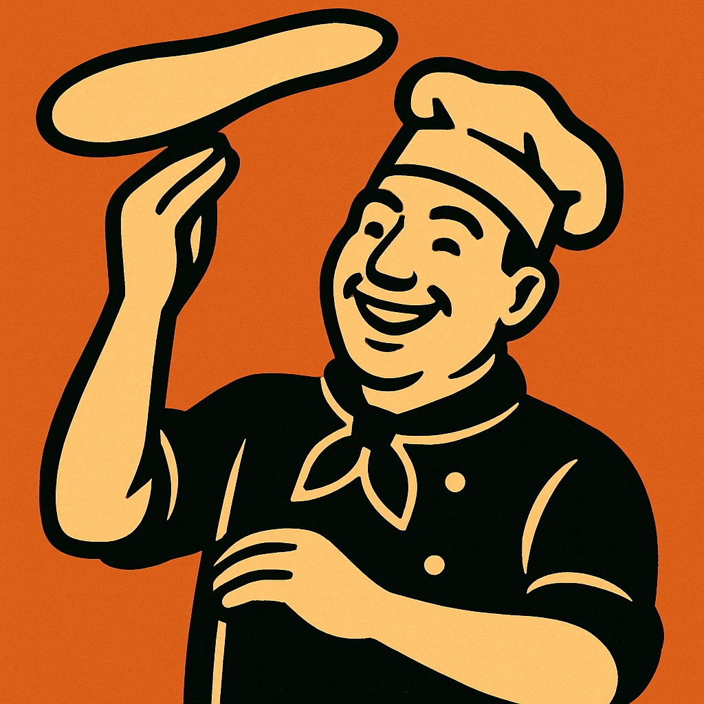 smiling Italian chef spinning pizza dough emoji