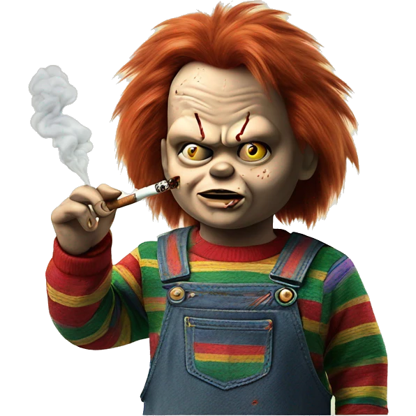 Chucky smoking a rolled cbd blunt emoji