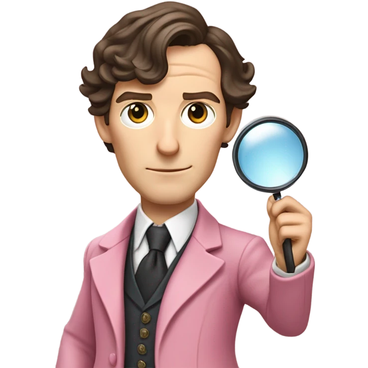 Benedict Cumberbatch-like Sherlock Holmes all in the pink suit holding magnifying glass, upper body emoji